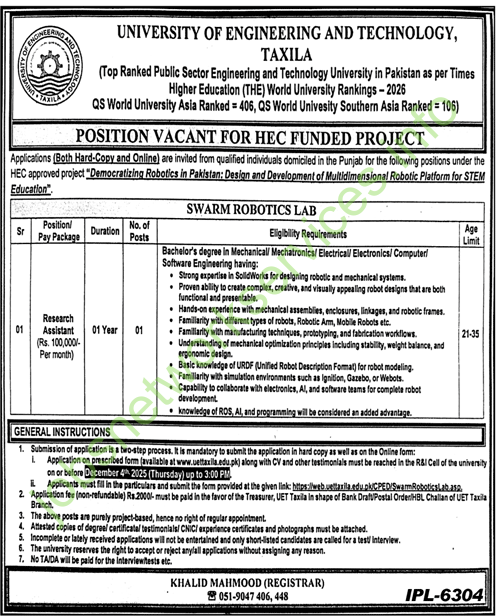 University of Engineering and Technology Taxila Jobs 2025 Latest