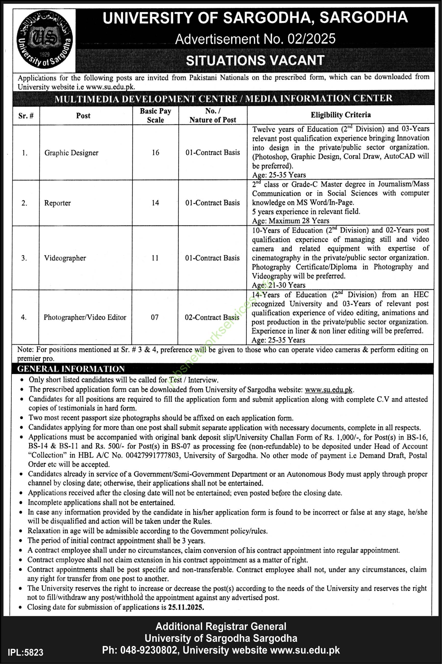 University of Sargodha Jobs 2025 Latest Advertisement