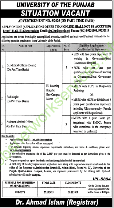 University of the Punjab Jobs 2025 Apply Online