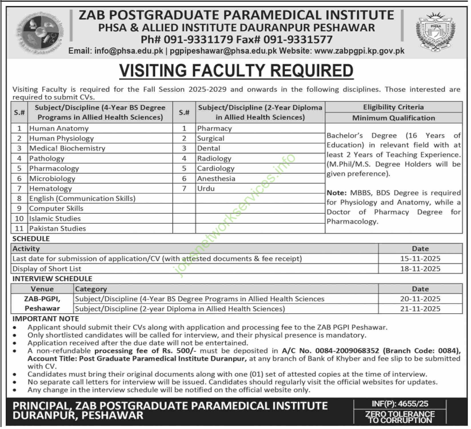 Zab Post Graduate Paramedical Institute Peshawar Jobs 2025 Latest
