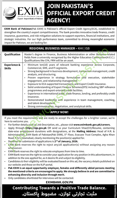 Join Exim Bank of Pakistan Jobs 2026 Latest