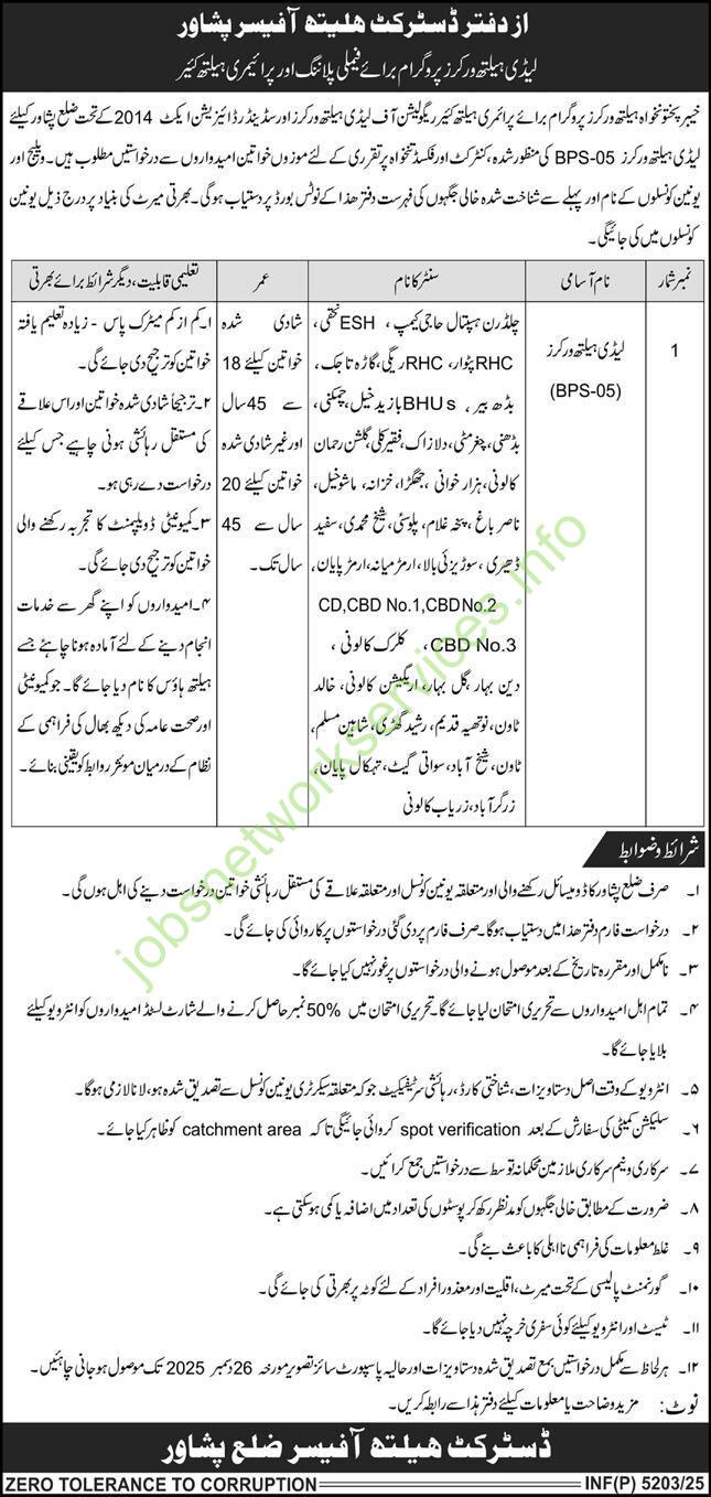Khyber Pakhtunkhwa Health Workers Program Jobs December 2025 Latest