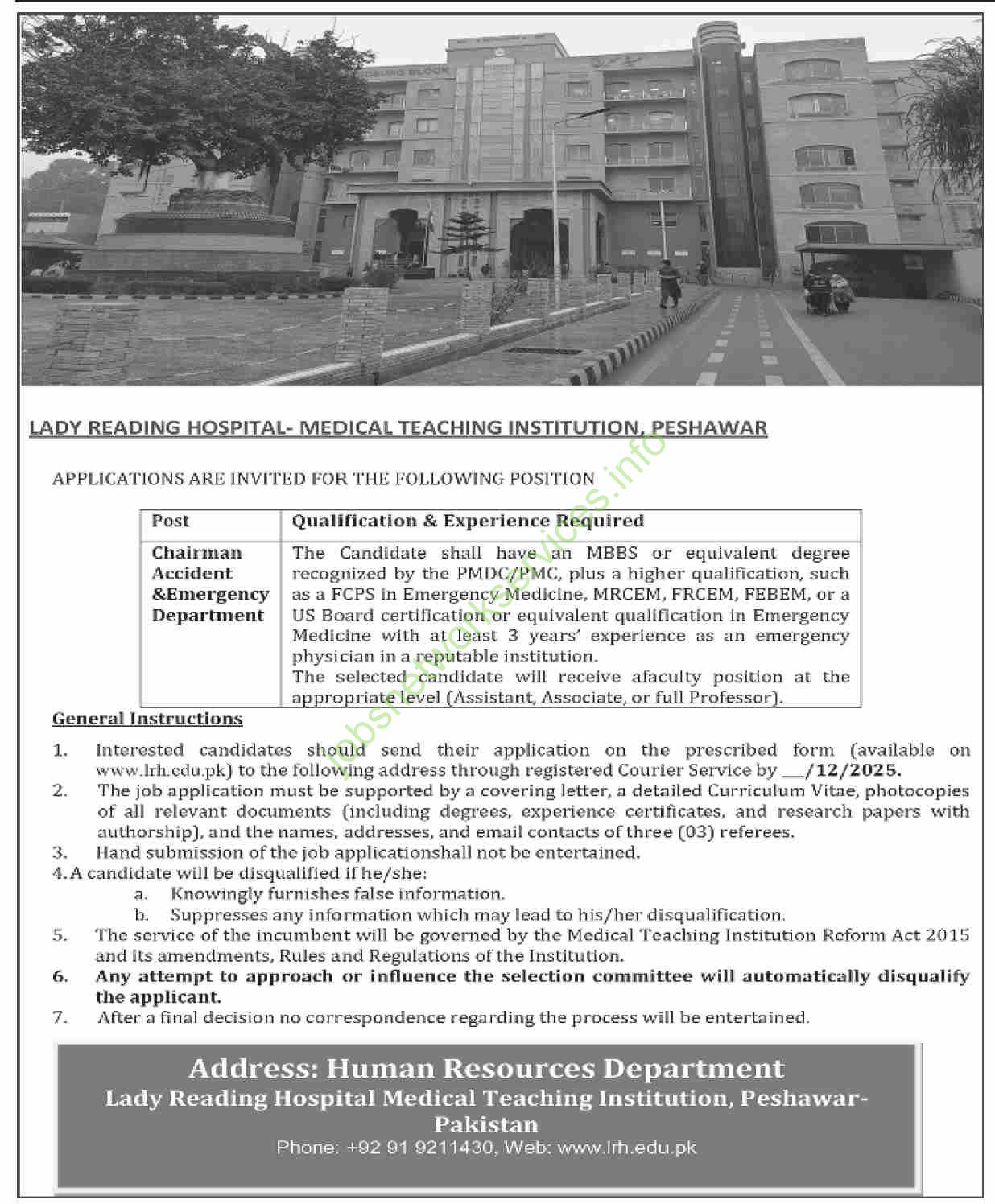 Lady Reading Hospital LRH Jobs -Medical Teaching Institution MTI Peshawar Jobs December 2025