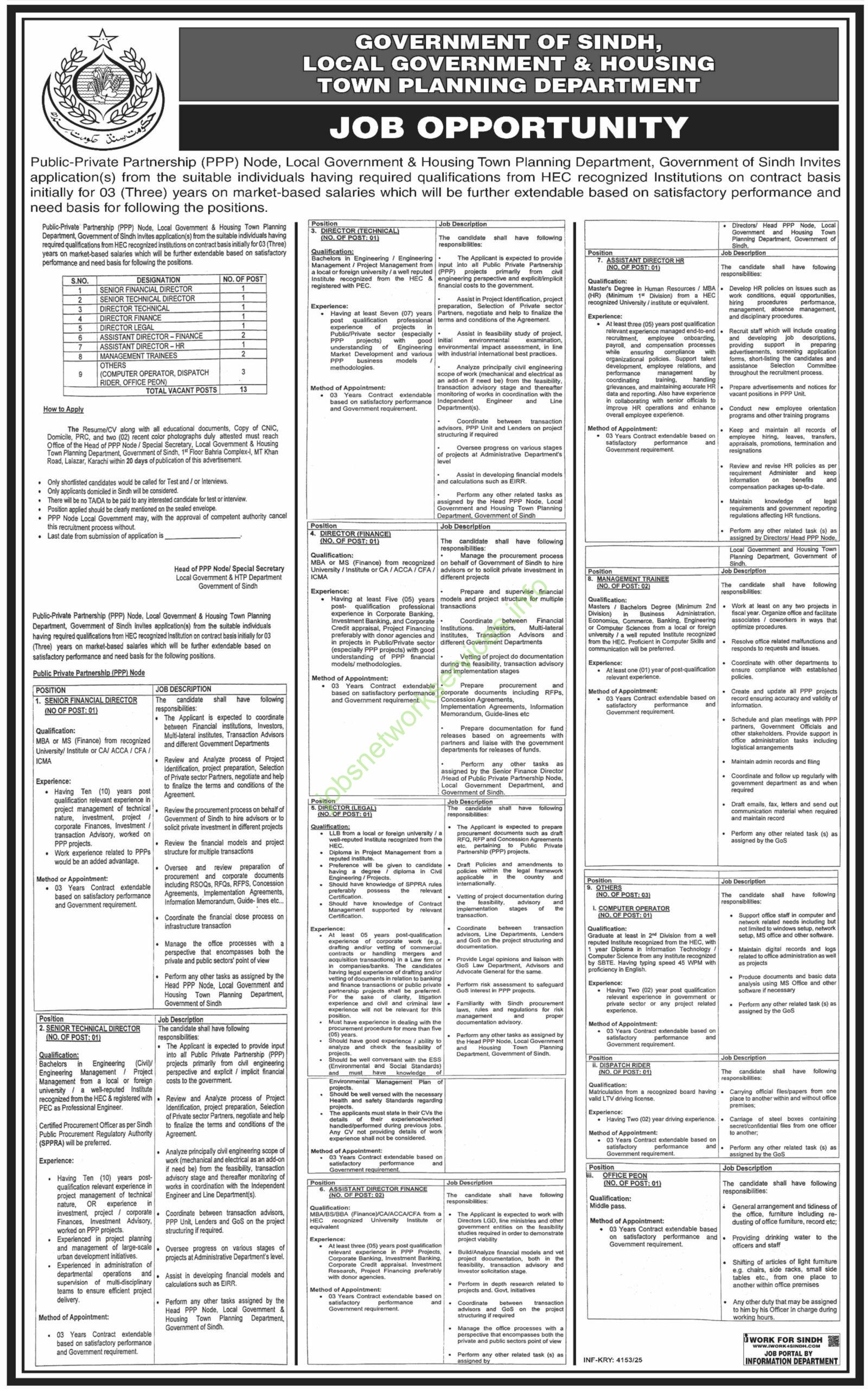 Local Government & Housing Town Planning Department Jobs 2025 Latest