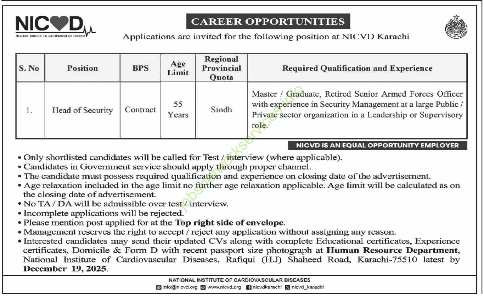 NICVD Karachi Jobs December 2025 Latest