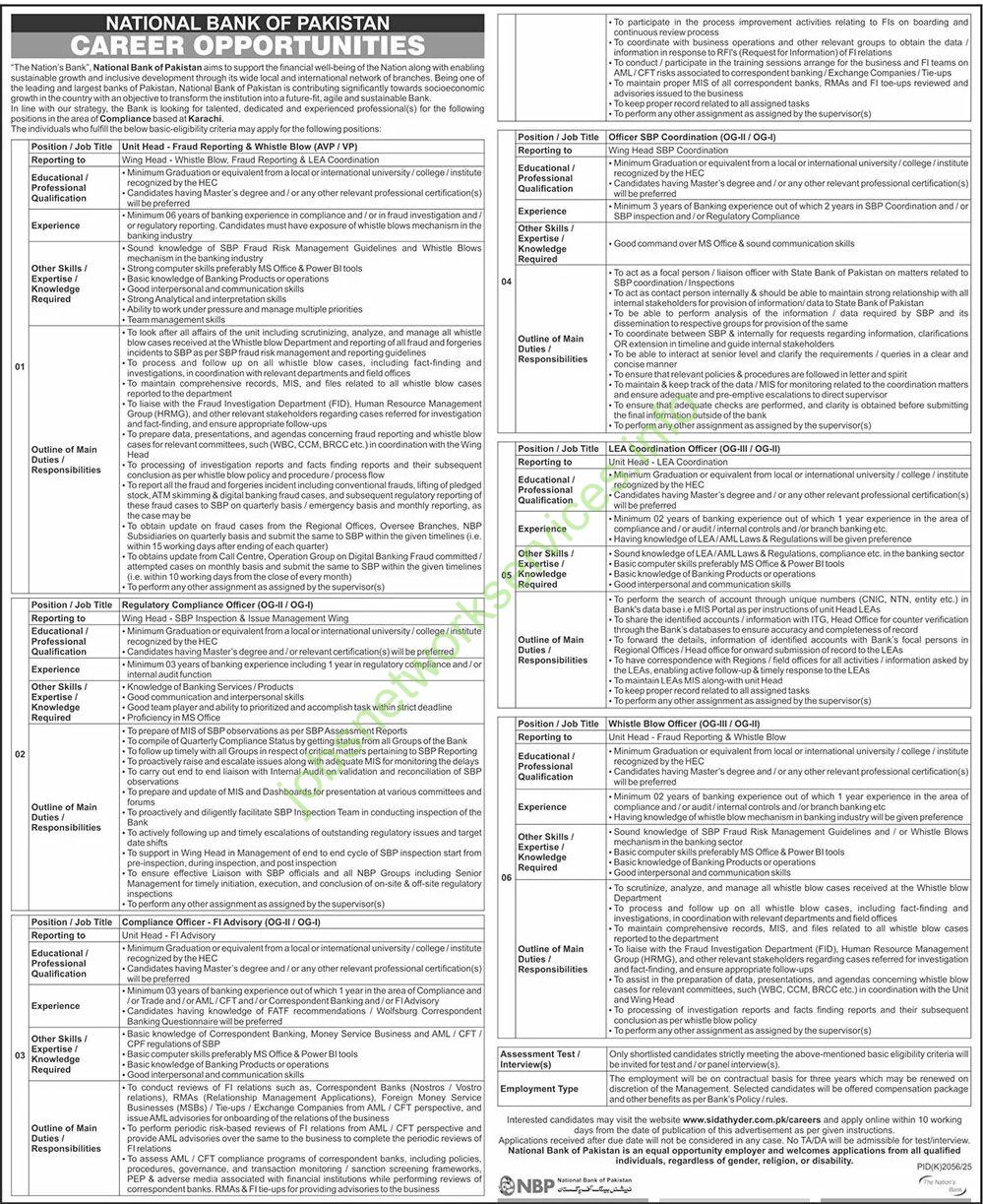 National Bank of Pakistan NBP Jobs January 2026 Latest