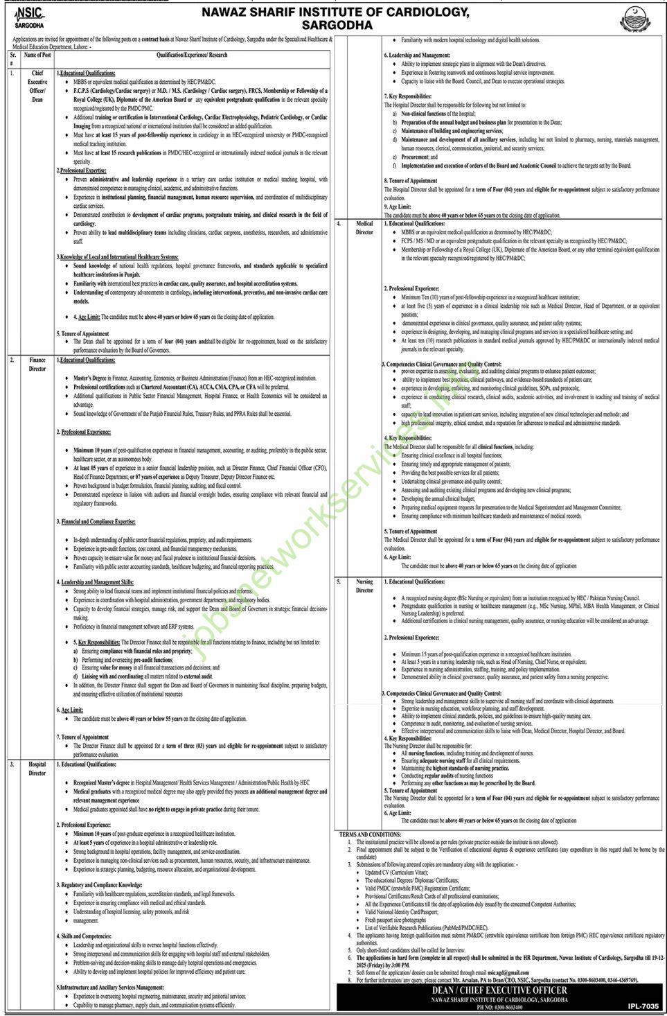 Nawaz Sharif Institute of Cardiology Sargodha Jobs December 2025 Latest 250 Positions Open
