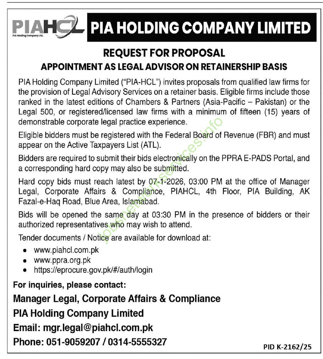 PIA Holding Company Limited PIAHCL Jobs 2026 Latest