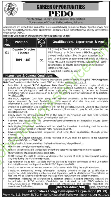 Pakhtunkhwa Energy Development Organization PEDO Jobs 2026 Latest