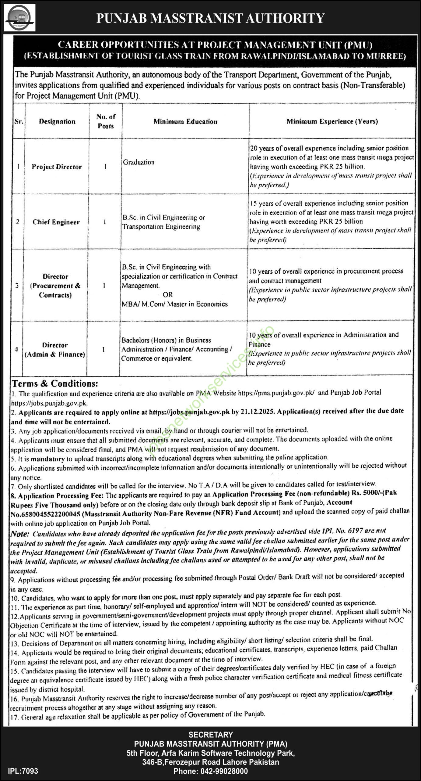 Punjab Masstransit Authority PMA Jobs December 2025 Latest
