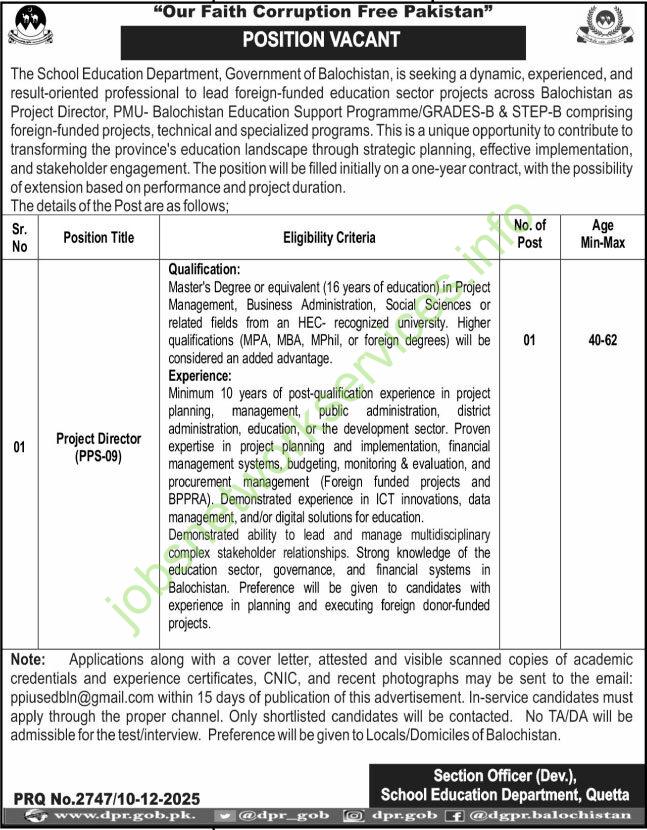 School Education Department Government of Balochistan Jobs December 2025 Latest
