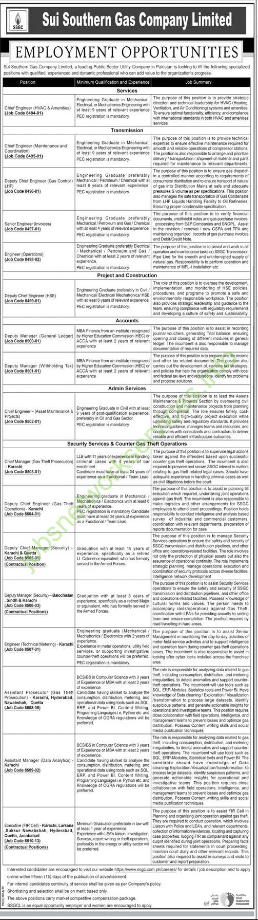 Sui Southern Gas Company Limited SSGC New Jobs 2026 Latest