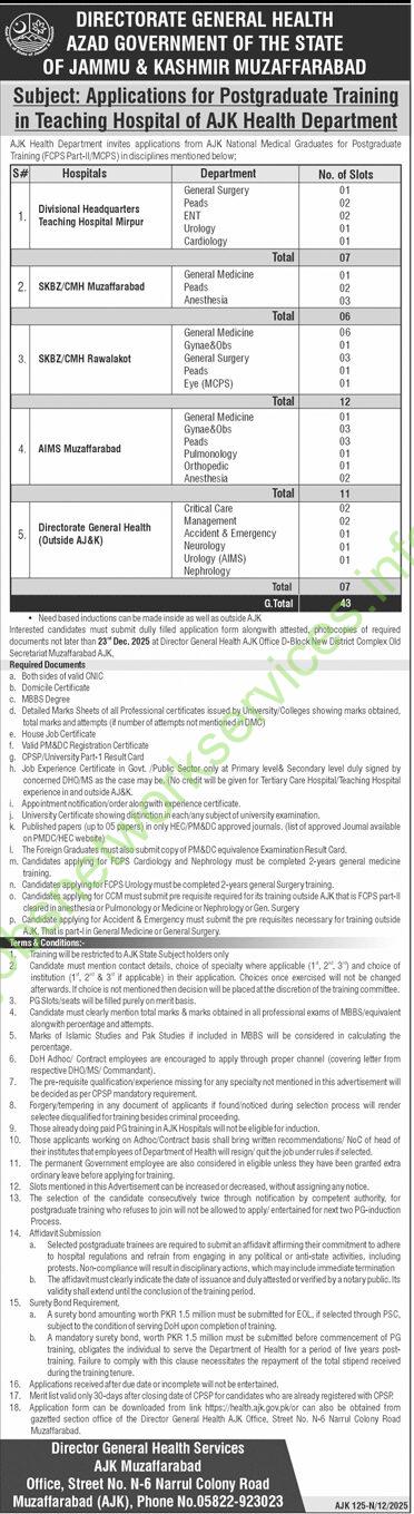 Teaching Hospital of AJK Health Department Jobs December 2025 Latest