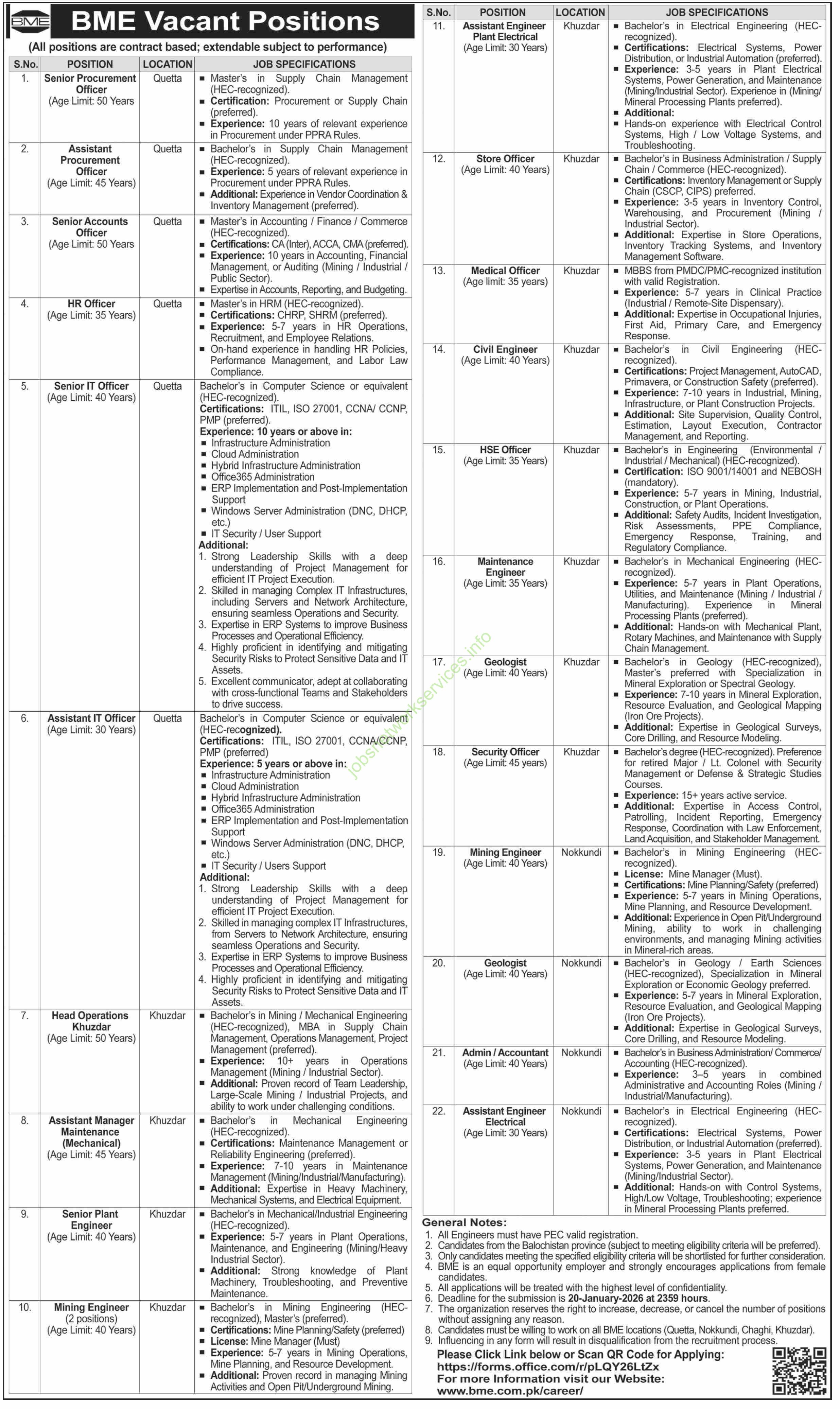 BME Vacant Positions Jobs 2026 Apply Online