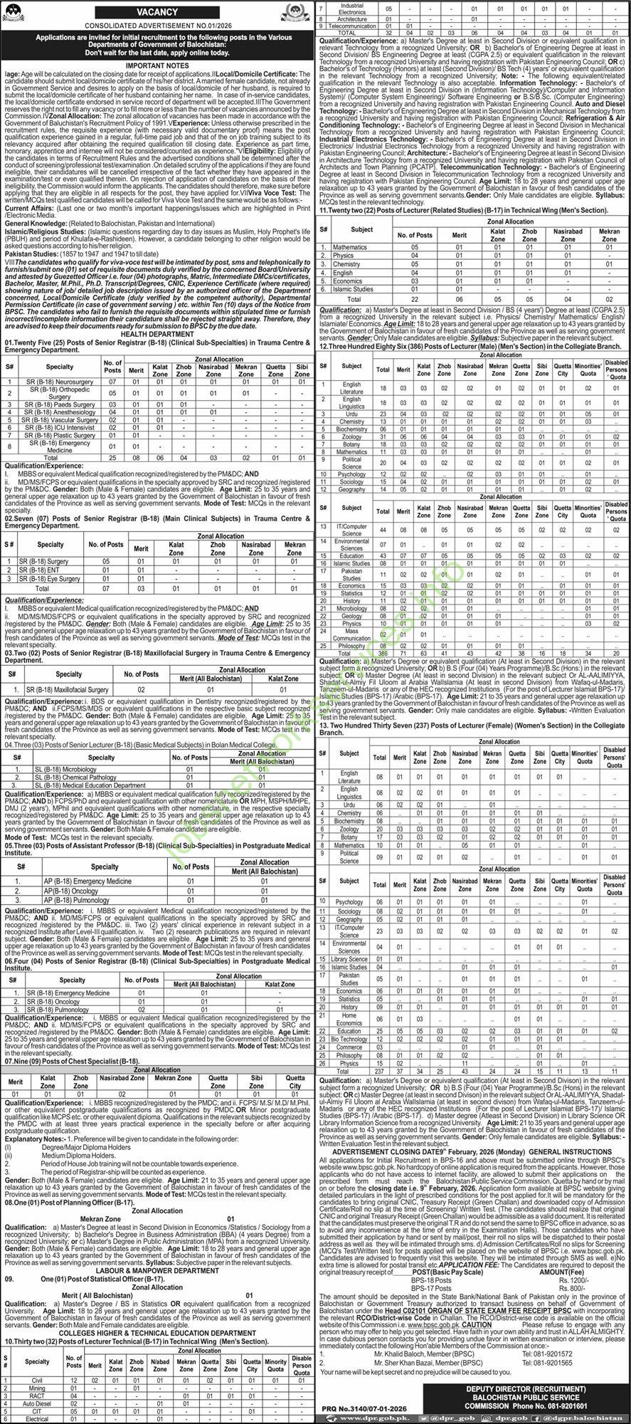 Balochistan Public Service Commission BPSC Jobs 2026 Latest