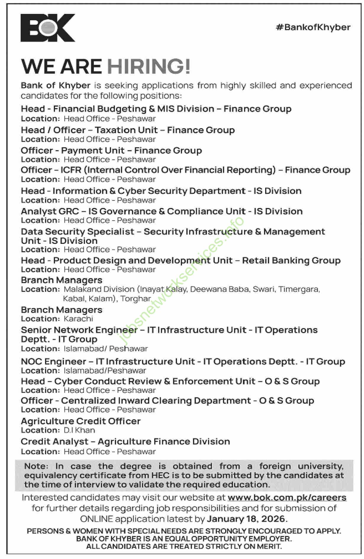 Bank of Khyber BOK Jobs 2026 Latest