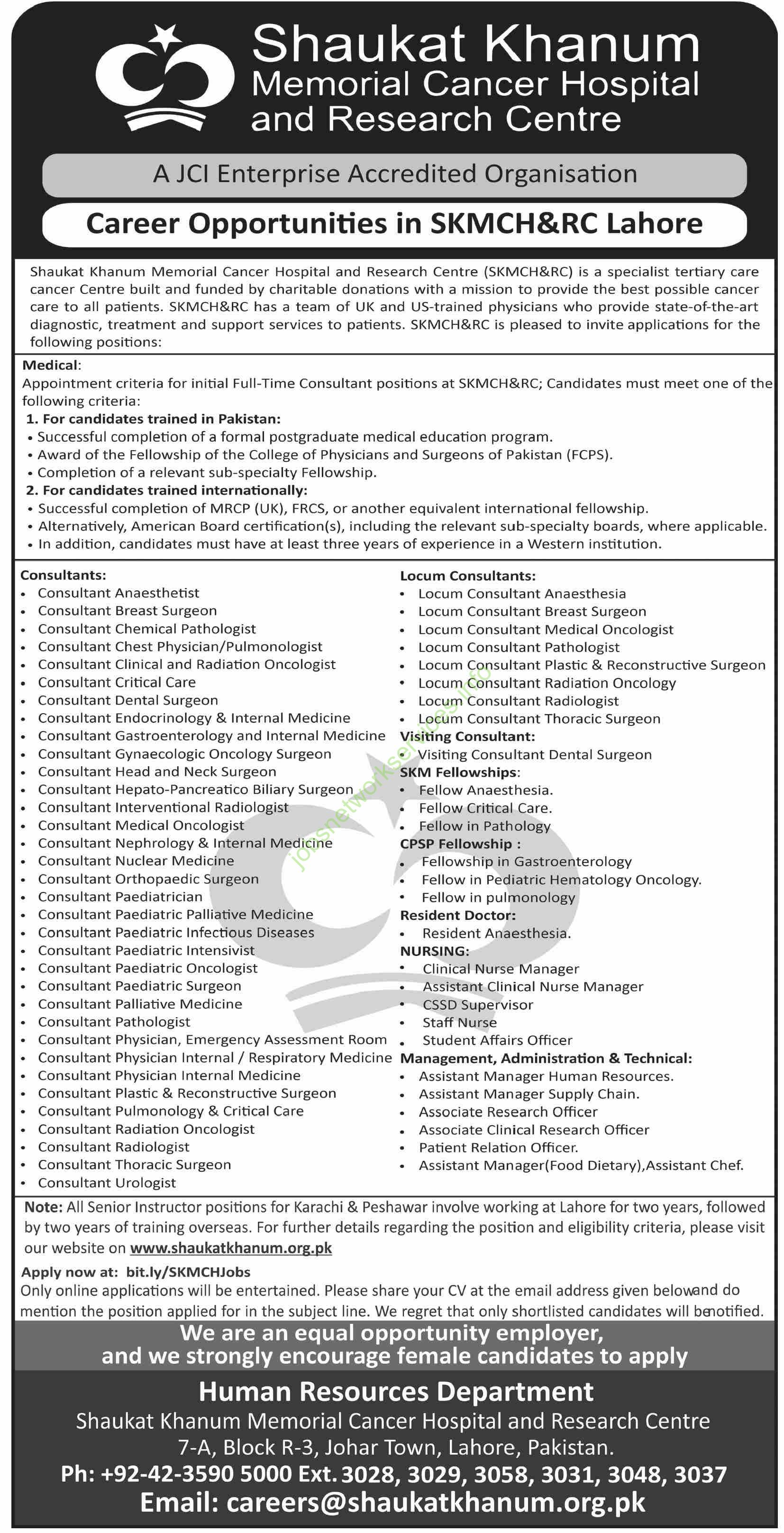 Career Opportunities in SKMCH & RC Lahore Jobs 2026 Latest