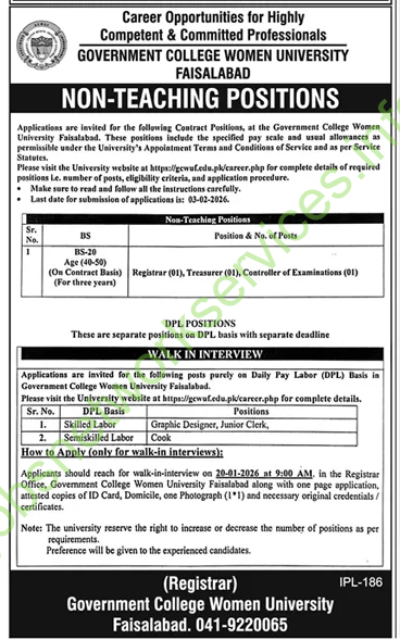 Government College Women University Faisalabad Jobs 2026 Latest
