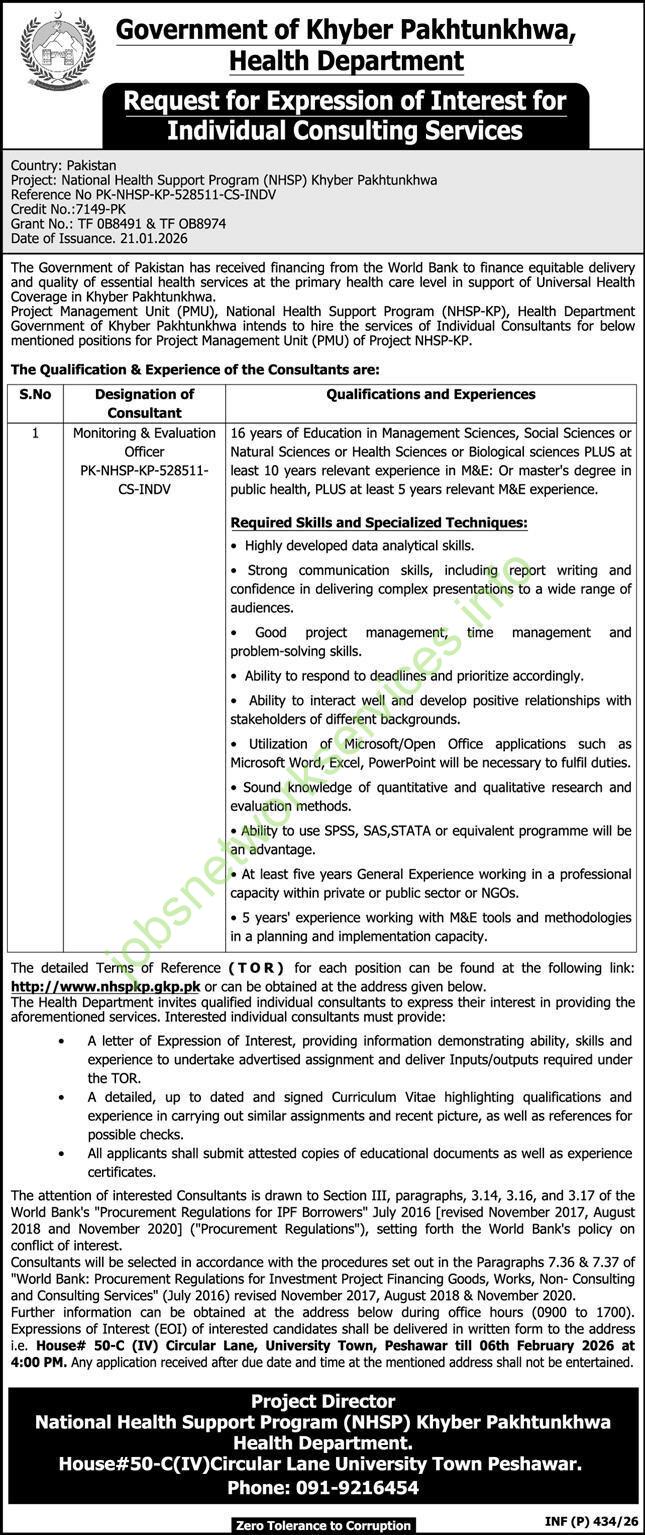 Government of Khyber Pakhtunkhwa Health Department Jobs 2026 Latest