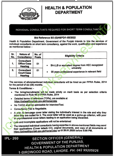 Health & Population Department Jobs 2026 Latest