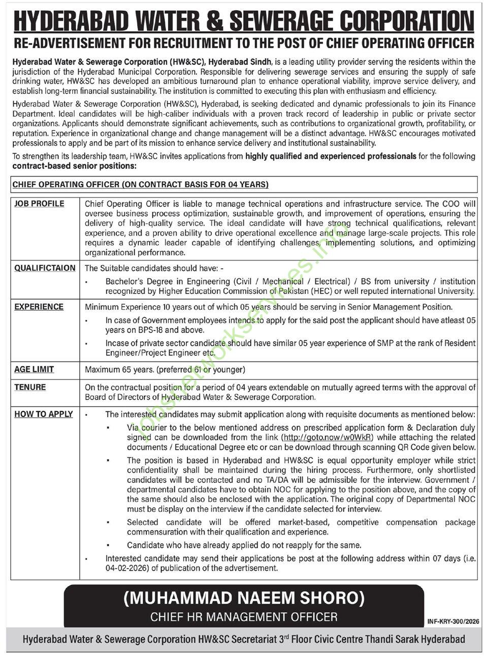 Hyderabad Water & Sewerage Corporation HWSC Sindh Jobs 2026
