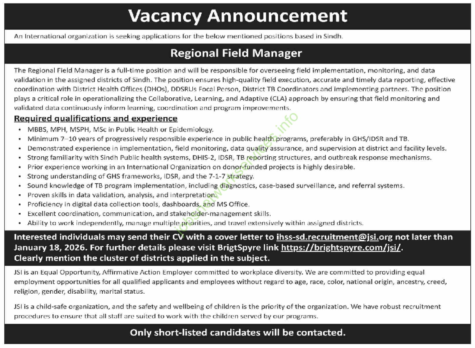 International Organization Regional Field Manager Jobs 2026 Latest