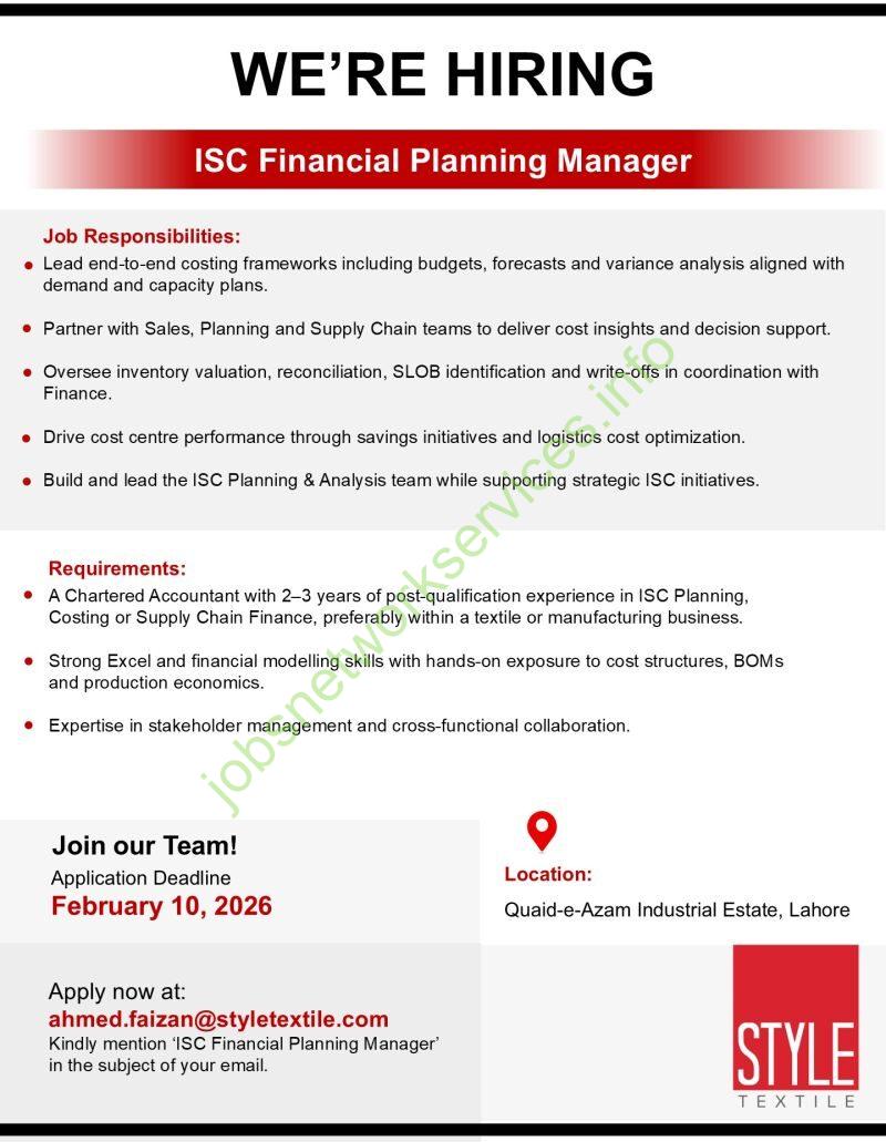 Join Our Team Style Textile Lahore Jobs 2026 Latest