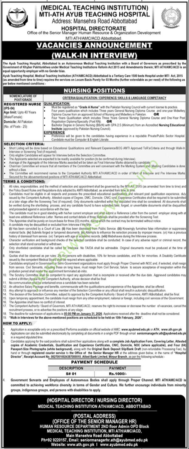 MTI-ATH Ayub Teaching Hospital Abbottabad Jobs 2026 Latest