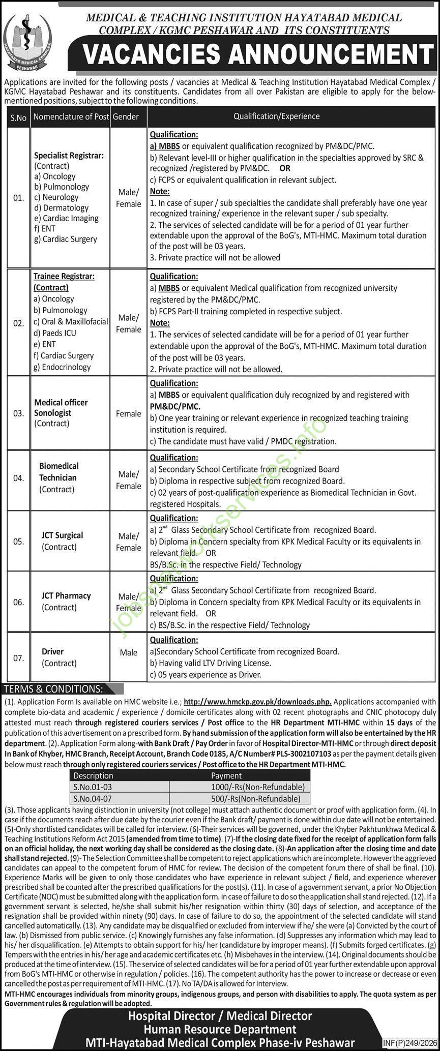MTI Hayatabad Medical Complex Peshawar Jobs 2026 Latest