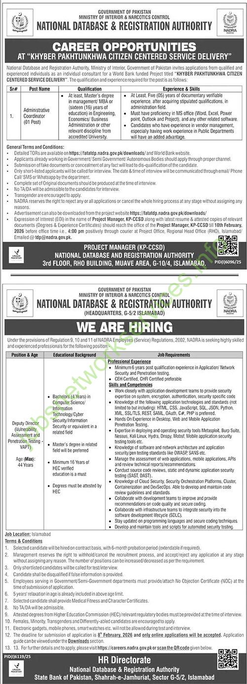 Nadra Deputy Director Jobs 2026 Latest