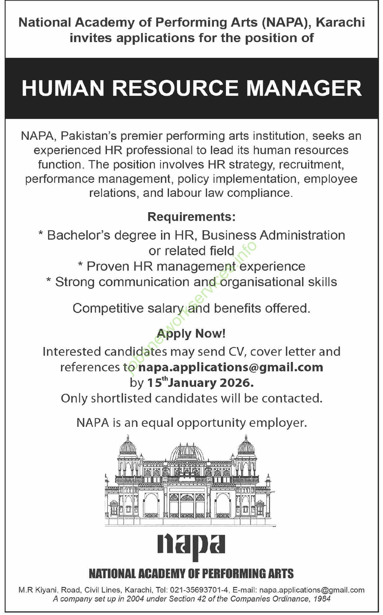 National Academy of Performing Arts NAPA Karachi Jobs 2026 Latest