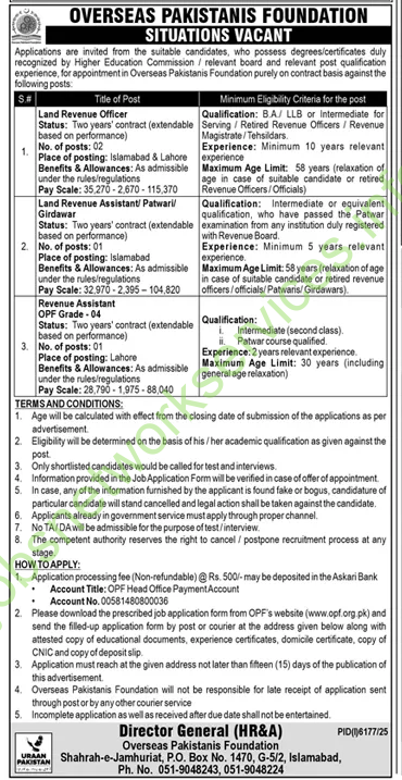 Overseas Pakistanis Foundation OPF Jobs 2026 Apply Online