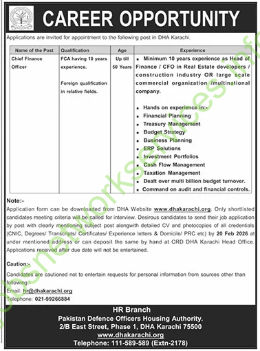 Pakistan Defence Officer Housing Authority Karachi New Jobs 2026