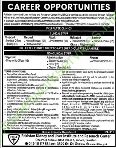 Pakistan Kidney and Liver Institute and Research Center PKLI Jobs 2026 Latest