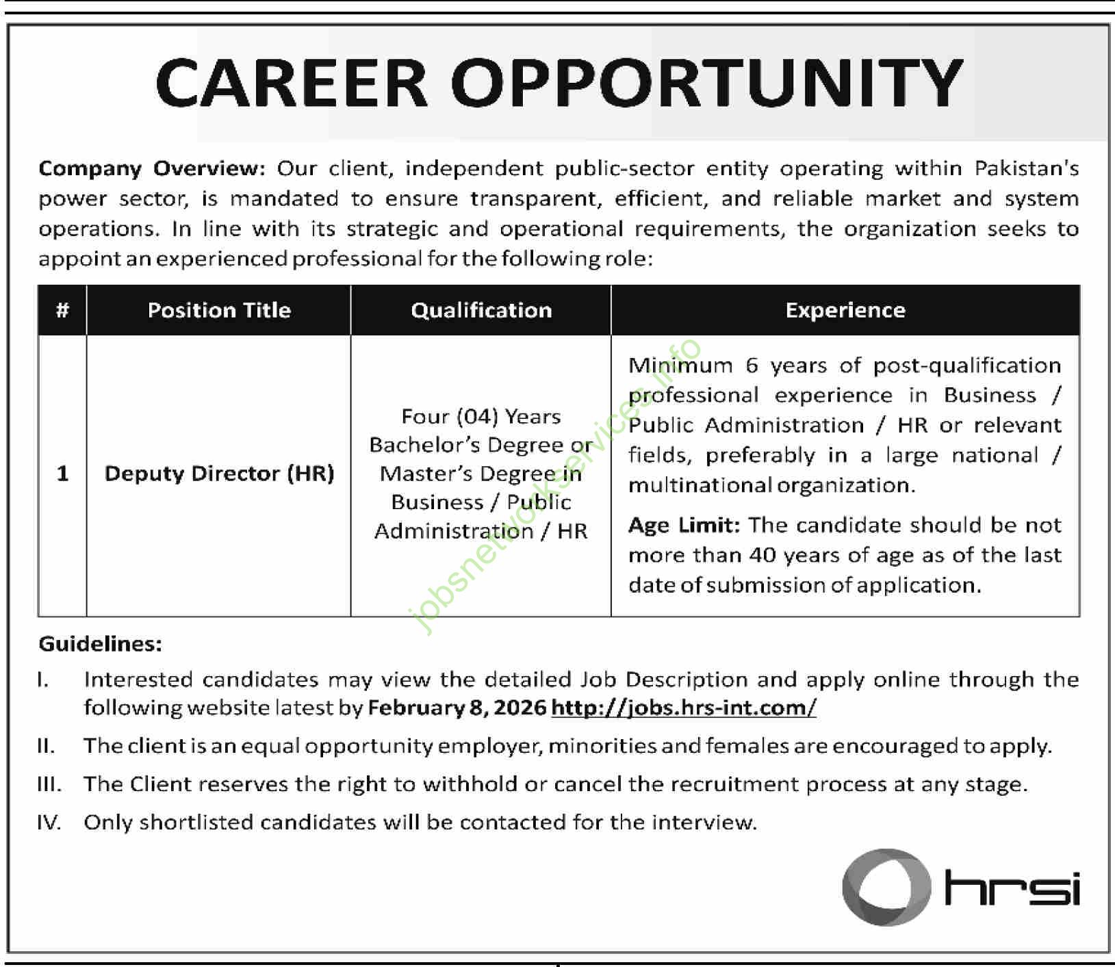 Pakistan Power Sector Karachi Jobs 2026 Latest