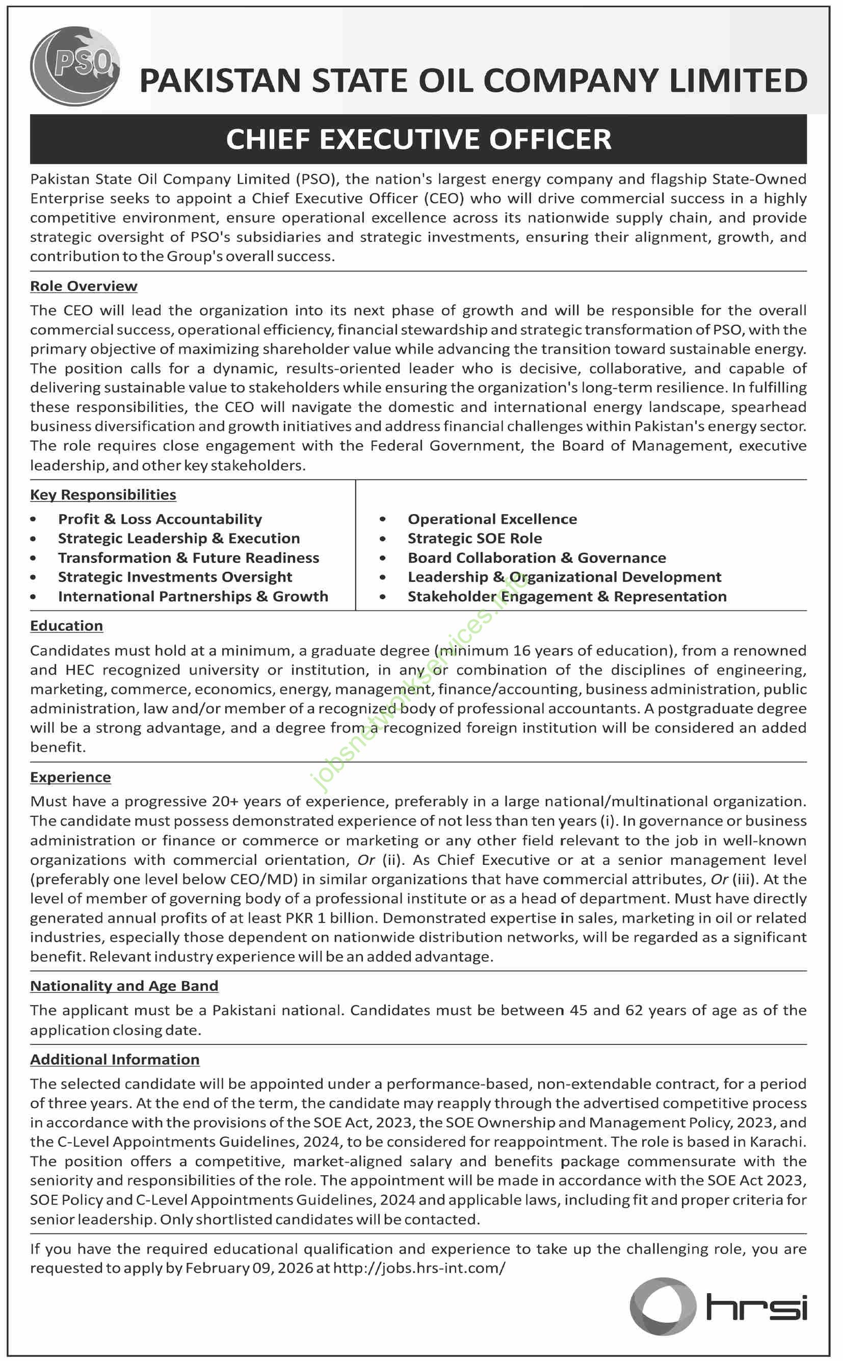 Pakistan State Oil Company Limited PSO Jobs 2026 Latest