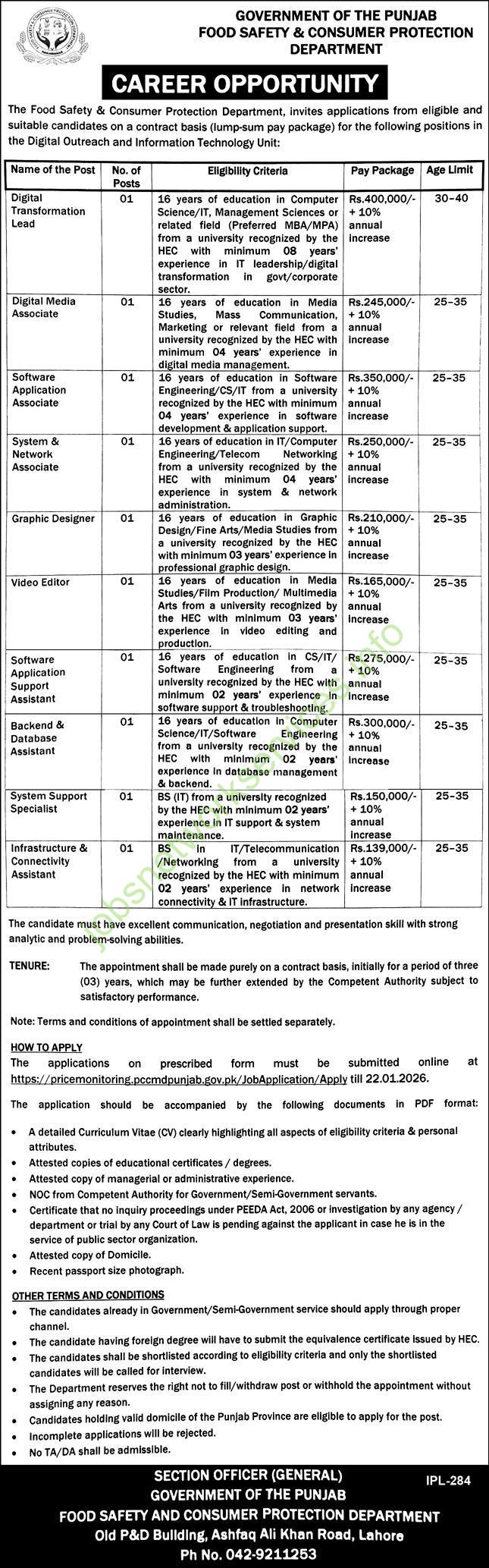 Punjab Food Safety & Consumer Protection Department Jobs 2026 Latest