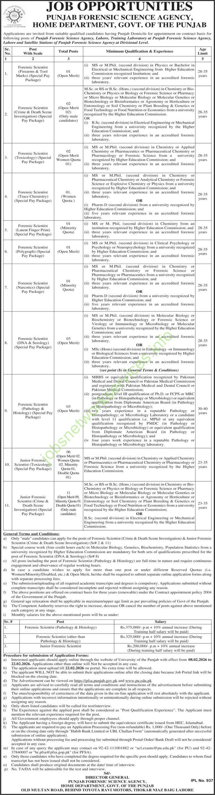 Punjab Forensic Science Agency PFSA Jobs 2026 Latest