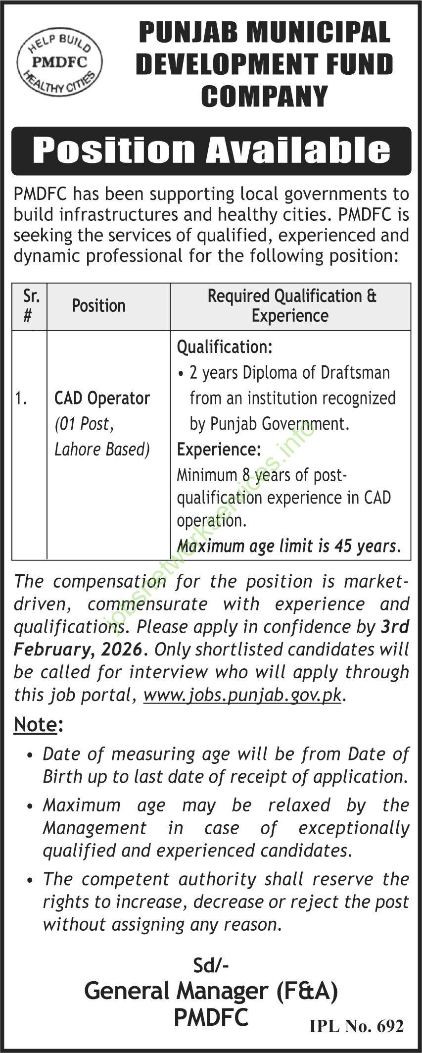 Punjab Municipal Development Fund Company PMDFC Jobs 2026 Latest