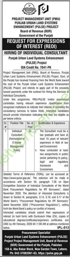 Punjab Urban Land Systems Enhancement PULSE Jobs 2026 Latest