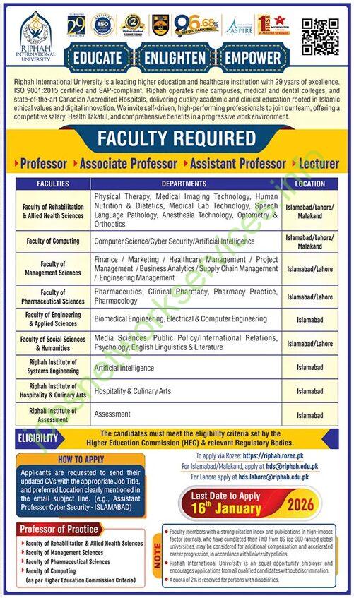 Riphah International University Jobs 2026 Latest