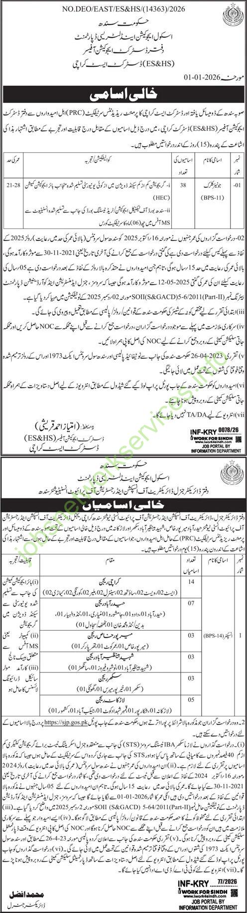 School Education and Literacy Department Sindh Jobs 2026 Latest