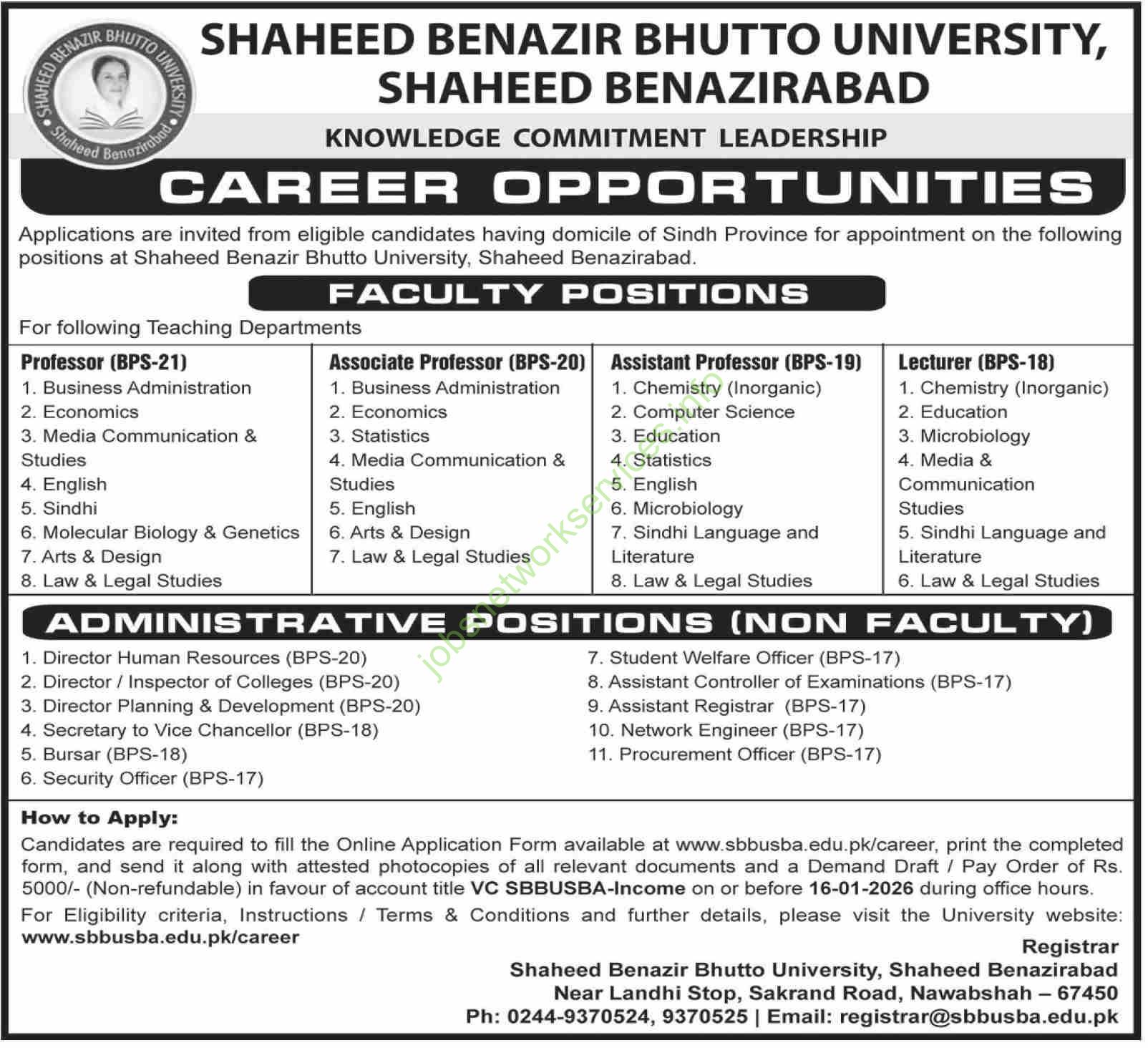 Shaheed Benazir Bhutto University Shaheed Benazirabad Jobs 2026 Latest