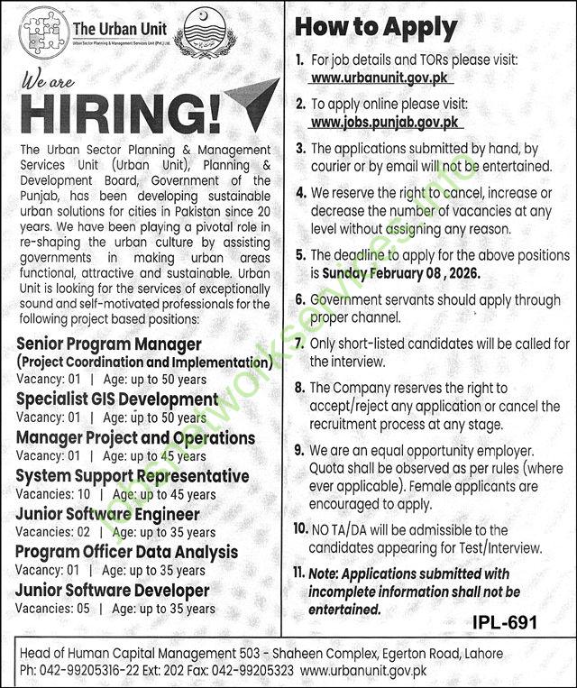 The Urban Unit Jobs 2026 Latest www.urbanunit.gov.pk