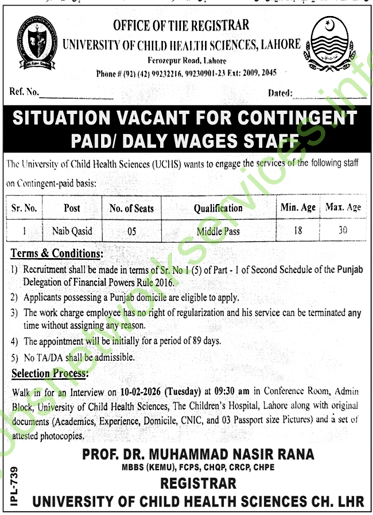 University of Child Health Sciences Lahore Jobs 2026 Latest