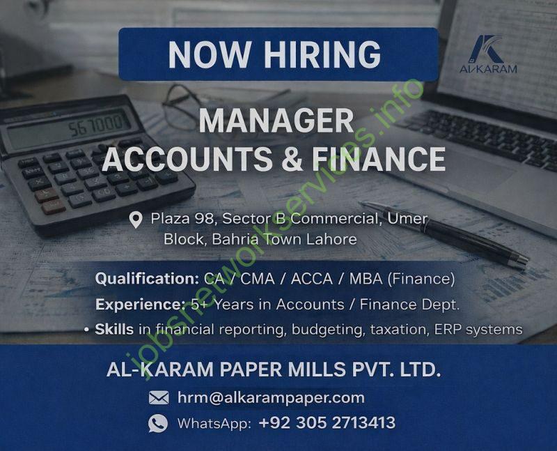 Vacancies Available At AL Karam Paper Mills Head Office Jobs 2026 Latest