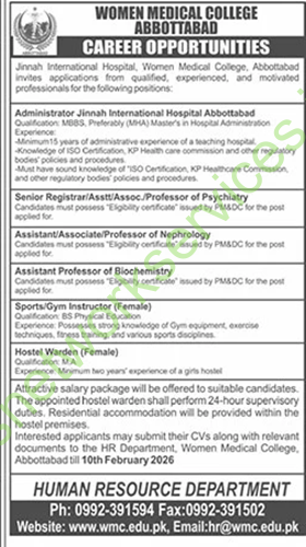 Women Medical College Abbottabad Jobs 2026 Latest