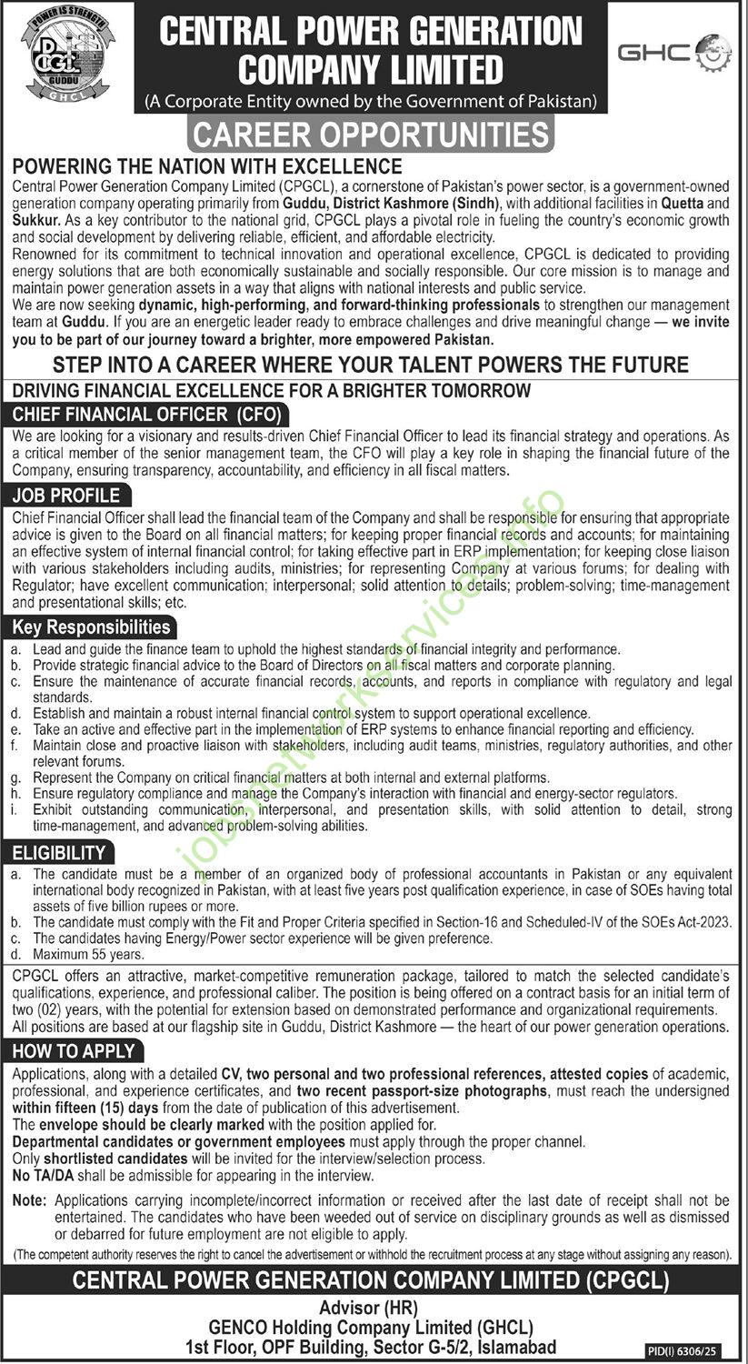 Central Power Generation Company Limited CPGCL Jobs 2026 Latest