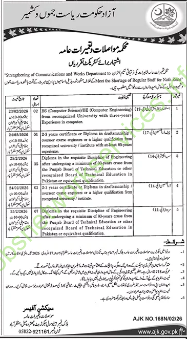 Communication and Works Department AJK Jobs 2026 Latest