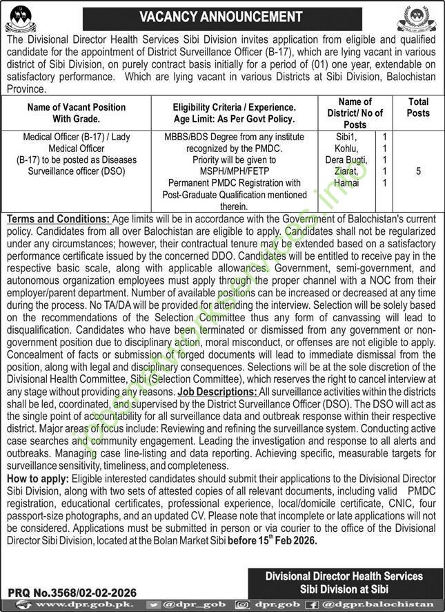 Divisional Director Health Services Sibi Jobs 2026 Latest